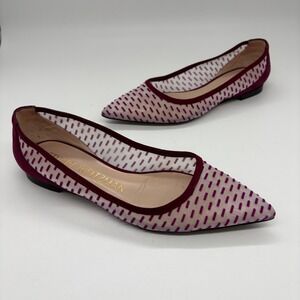 Stuart Weitzman Tasha Pointed Toe Mesh Ballet Flats Burgundy Suede Size 6